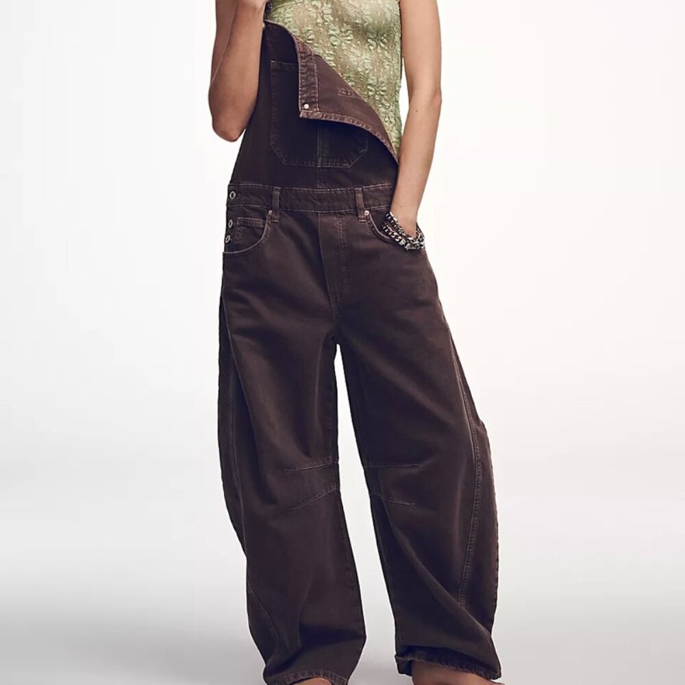 FASHION NOVA LADIES DARK BROWN CORDUROY OVERALLS